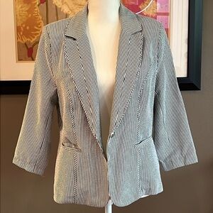 KATE ROSY Blue & White Seersucker 3/4 Sleeve Blazer Size Large